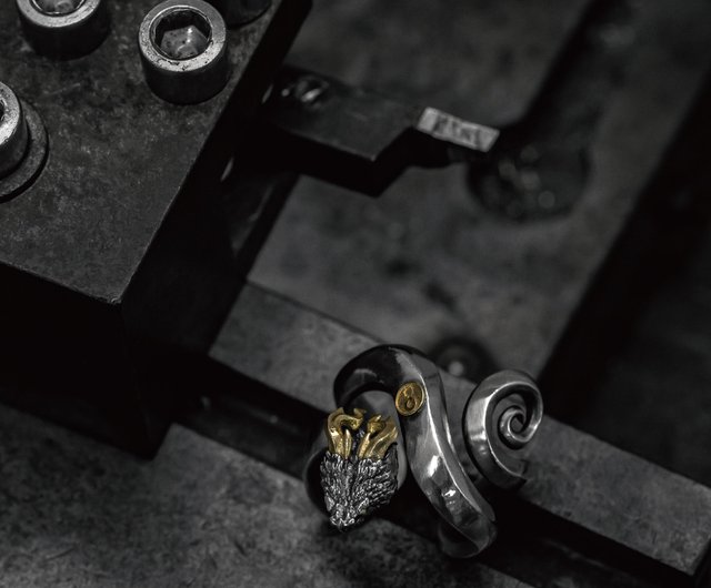 ホーンドスネーク925シルバー18Kゴールドメンズリングスネーク
