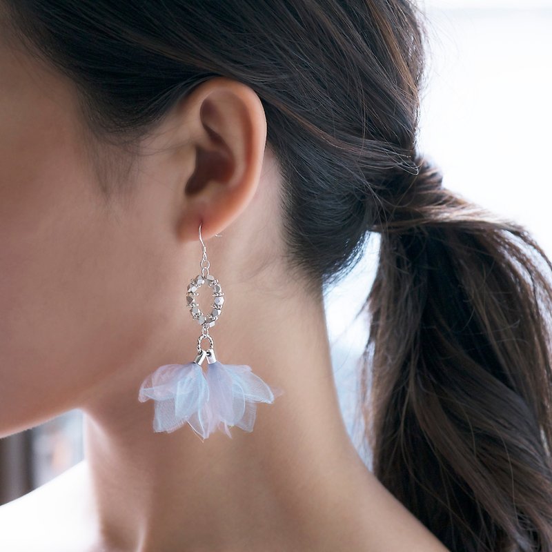 Luna | Dreamy Dangle Sterling Silver Floral Earrings - Fabric flower gifts - ต่างหู - วัสดุอื่นๆ หลากหลายสี
