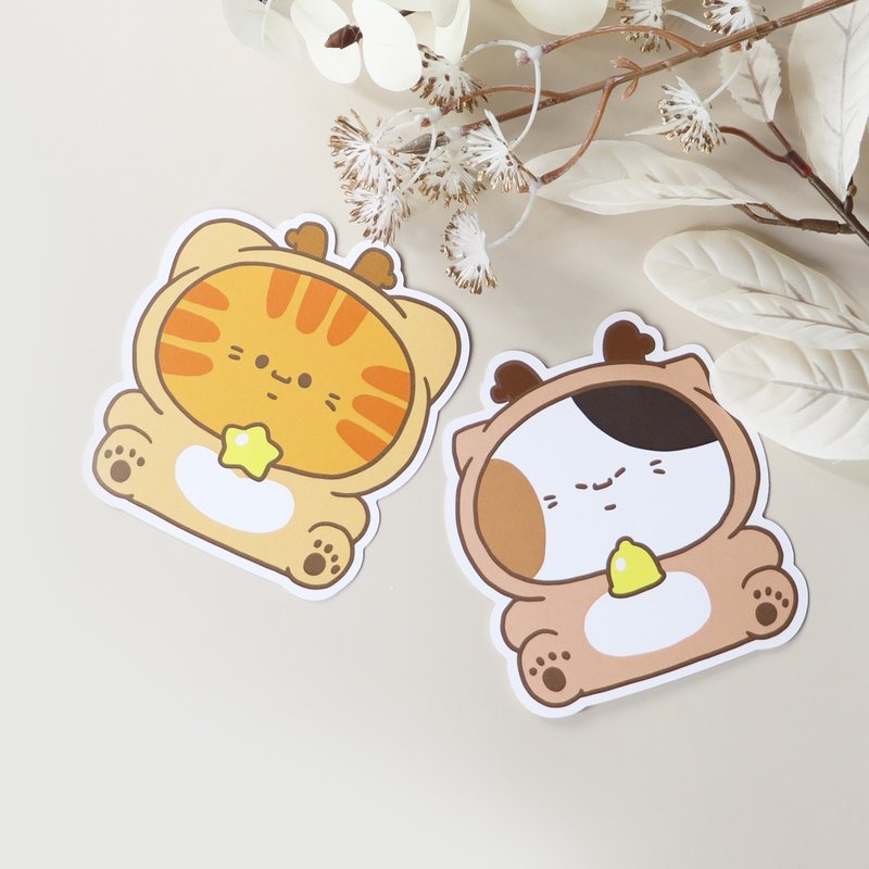 造型明信片-麋鹿貓貓│小三花看家中Sanfa cat│聖誕小卡│聖誕節 - 卡片/明信片 - 紙 白色