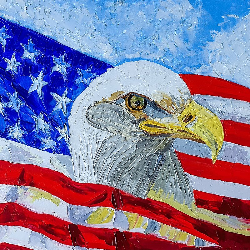 American Flag Painting Independence Day Original Art USA Symbol Emblem Artwork - 掛牆畫/海報 - 其他材質 多色