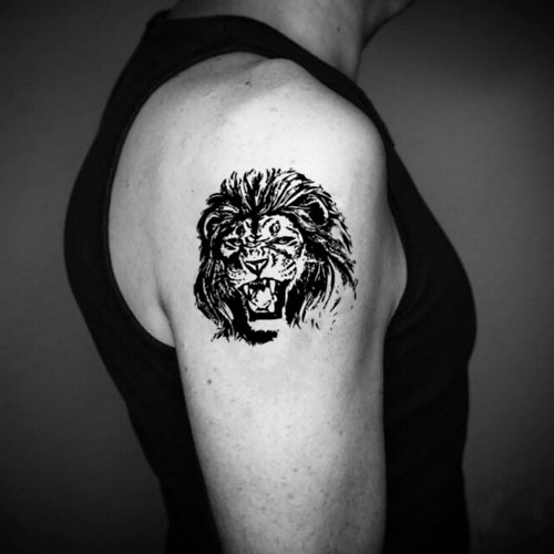 OhMyTat OhMyTat 獅子素描 Realistic Lion 刺青圖案紋身貼紙 (2 張)