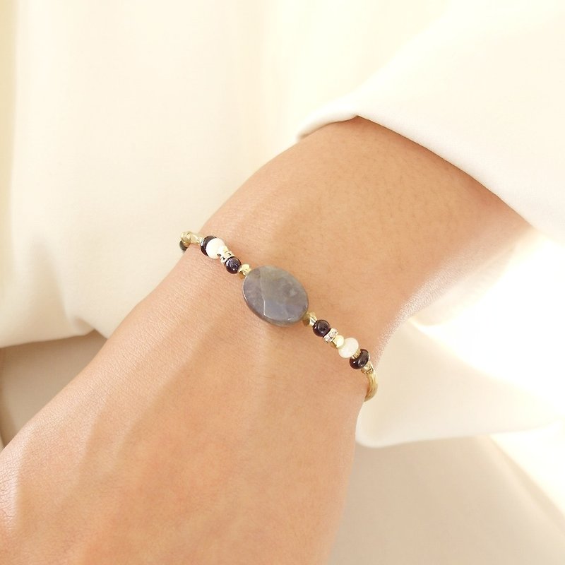 [Classic Series] labradorite gemstone blue halo brass bracelet design - Bracelets - Gemstone Gray