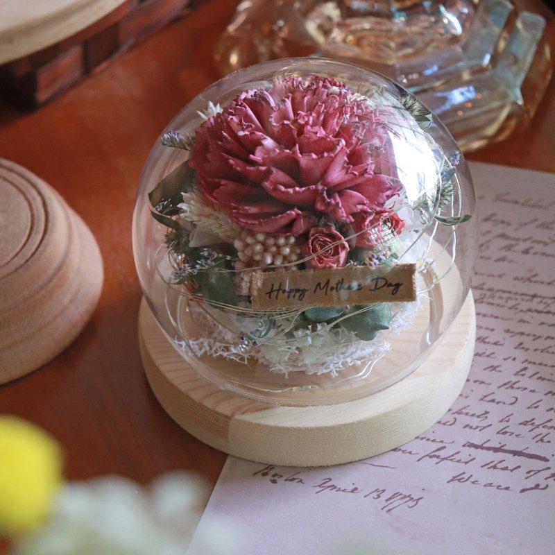 - Angel - Carnation Glass Ball Night Light Dried Flower Sola Flower Home Decoration - ช่อดอกไม้แห้ง - พืช/ดอกไม้ สีแดง