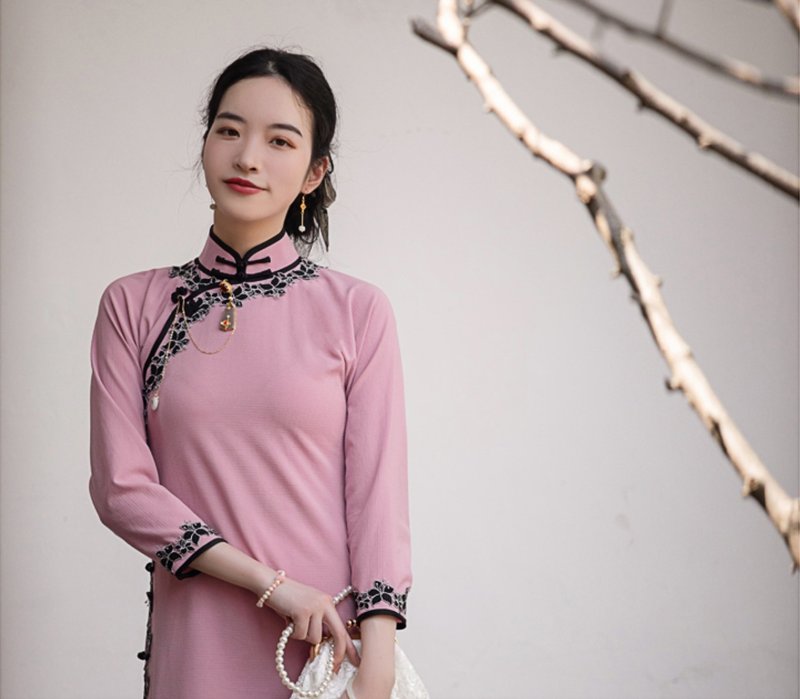 Nanyan Chinese retro young elegant temperament ancient cheongsam - Qipao - Polyester Pink