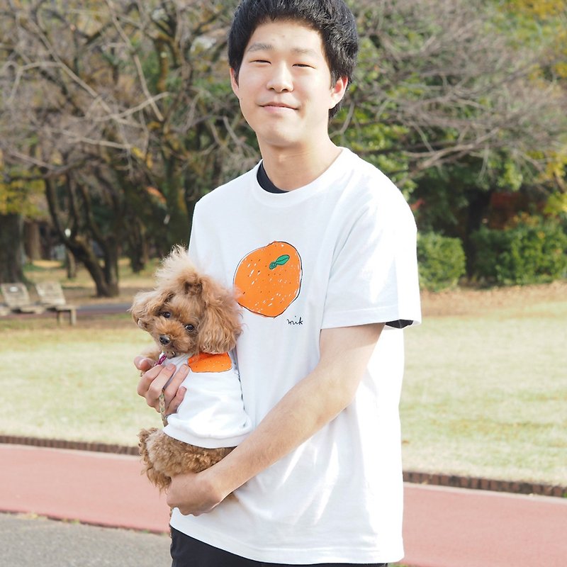 Matching dog and owner Mikan T-shirt Dog's wear 橘子 Tangerine Happy Combo - Clothing & Accessories - Cotton & Hemp White