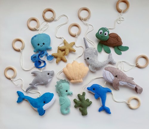 FeltGiftFinds Sea baby play gym, wooden baby gym with toys, ocean animals, sea nursery