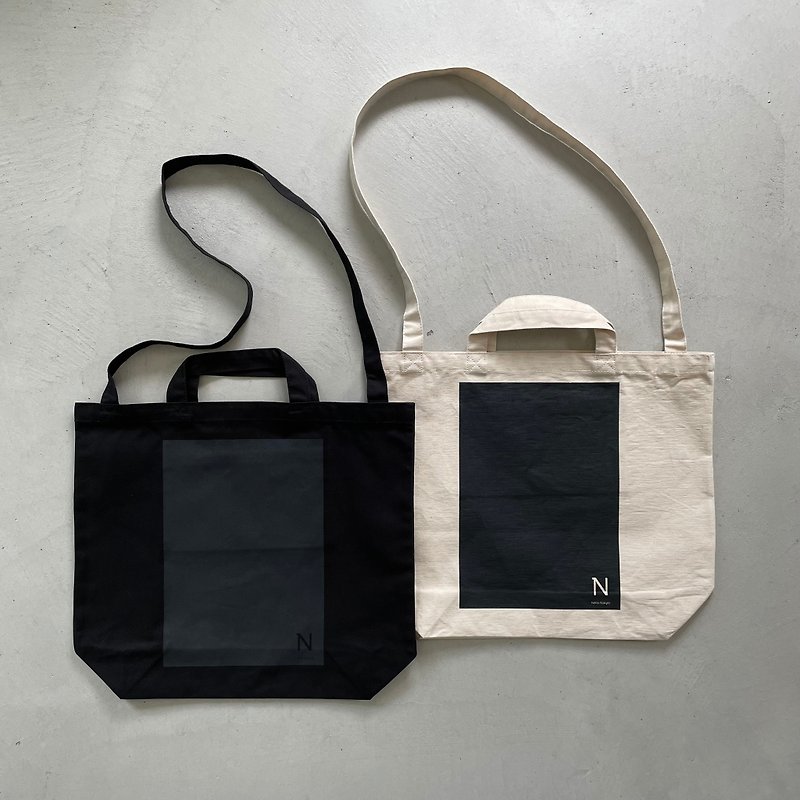 2 colors available 2way canvas shoulder tote bag - Messenger Bags & Sling Bags - Cotton & Hemp Black