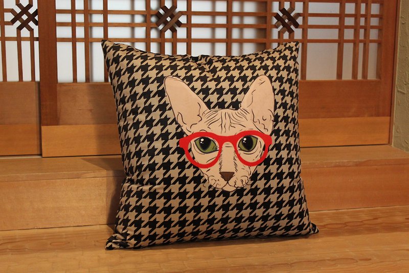 ARTISPACE houndstooth cat double-sided pillow/cushion - Pillows & Cushions - Other Materials Black