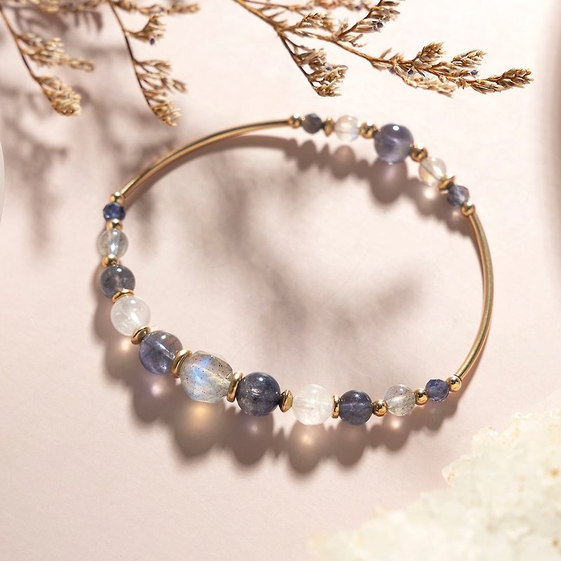Cordierite labradorite moonstone 14K gold-filled bracelet - Bracelets - Crystal Blue