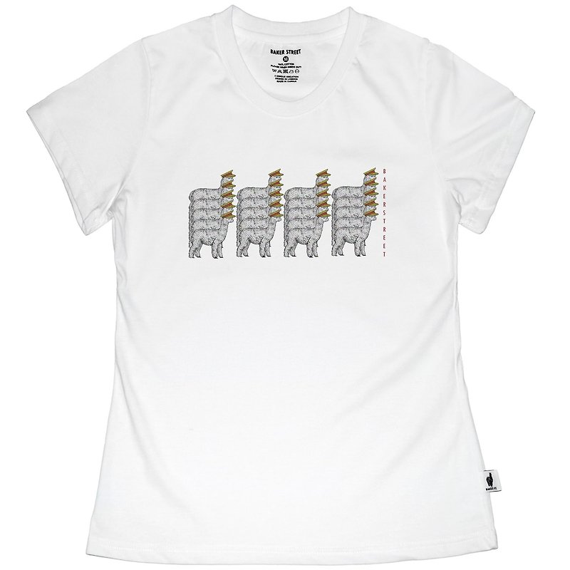 British Fashion Brand -Baker Street- Alpaca Parade Printed T-shirt - Women's T-Shirts - Cotton & Hemp White