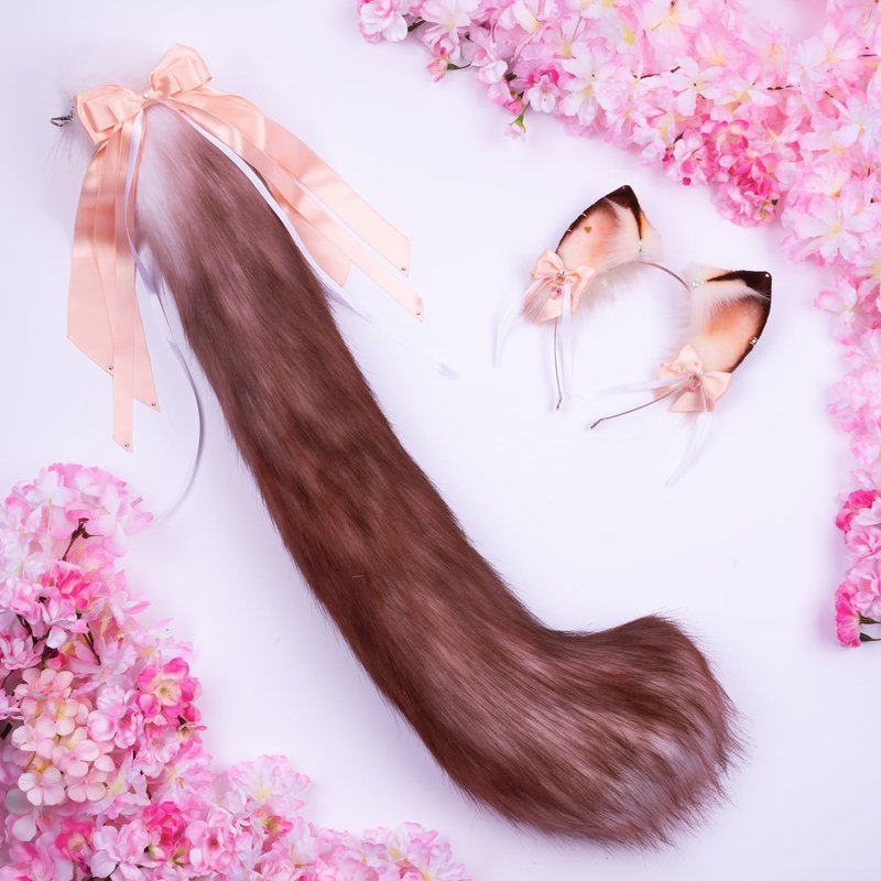 Siamese Kitten Ears and Tail Set - 髮夾/髮圈 - 其他人造纖維 咖啡色