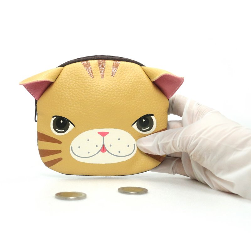 Orange cat coin purse ,small synthetic leather wallet bag with zip. - 零錢包/小錢包 - 人造皮革 橘色