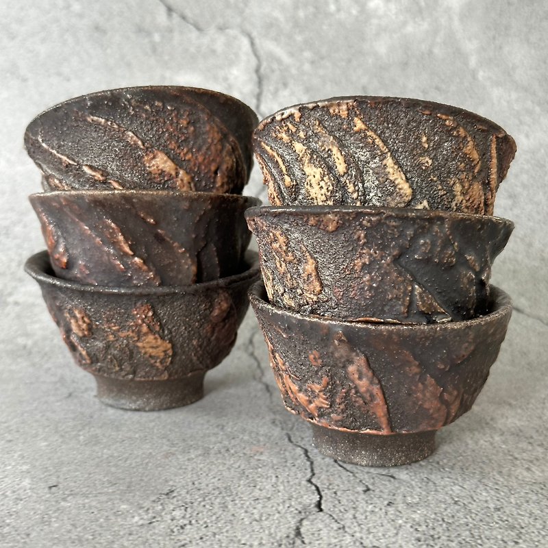 Xixin Pottery I Wood Fired Small Teacup I Six in a Group I Cheng Jinghao - Teapots & Teacups - Pottery Black