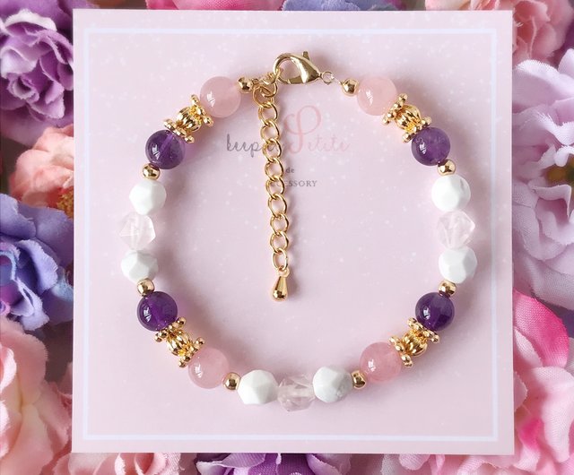 春紫苑 幾何切面白松石粉晶紫晶天然石水晶手鍊生日禮物 設計館keep It Petite 手鍊 手環 Pinkoi
