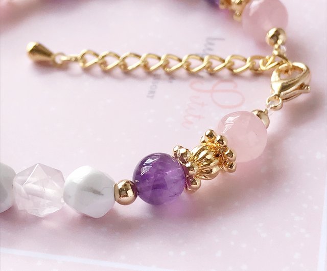 春紫苑 幾何切面白松石粉晶紫晶天然石水晶手鍊生日禮物 設計館keep It Petite 手鍊 手環 Pinkoi