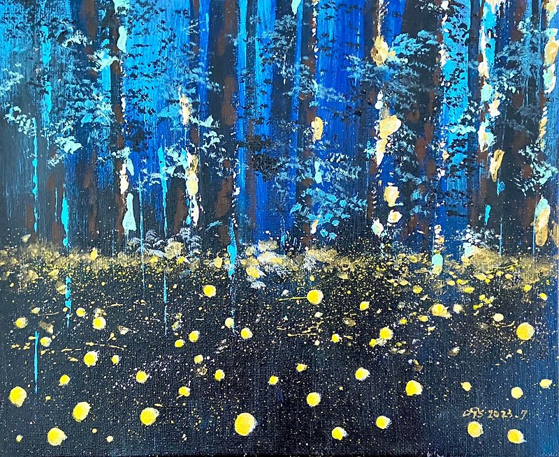Stars in the Forest/ Acrylic Painting/Canvas Board (3F 22X27 CM) - Posters - Cotton & Hemp Blue