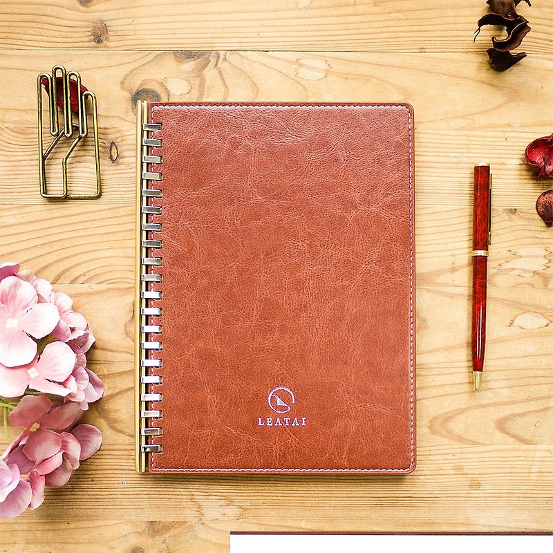 Peaceful。A5 Removable Binder Notebook with Bamboo Slide - Burnt Umber - สมุดบันทึก/สมุดปฏิทิน - กระดาษ สีนำ้ตาล