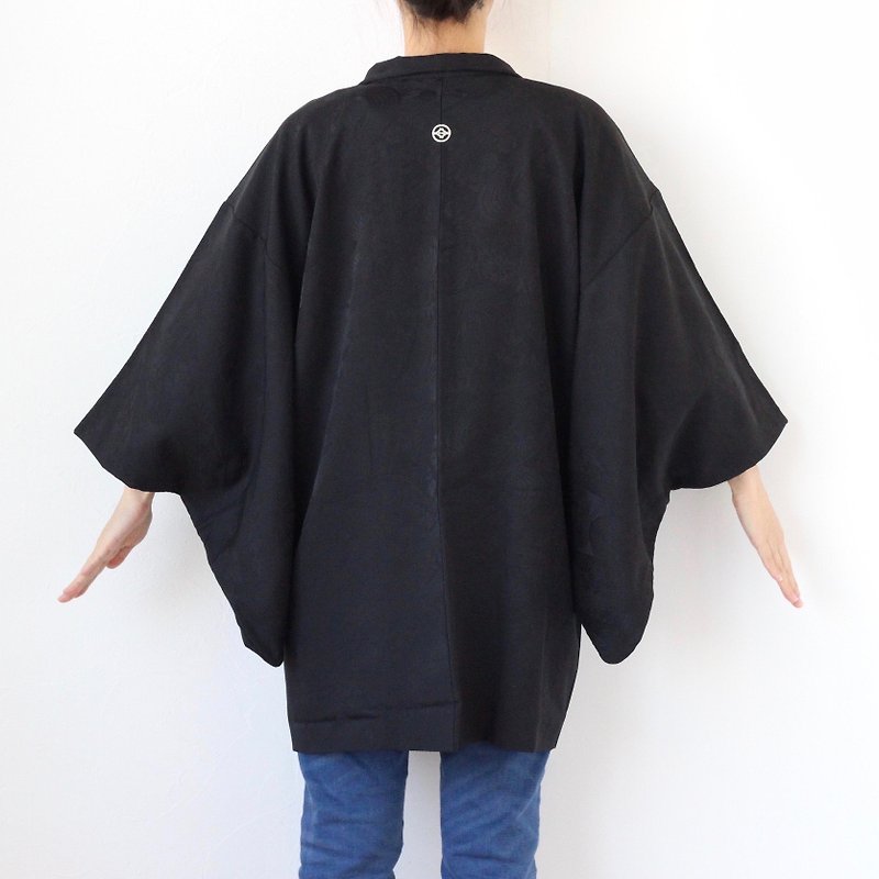 Gorgeous woven black kimono, haori, versatile jacket, minimalist /4047 - Women's Casual & Functional Jackets - Silk Black