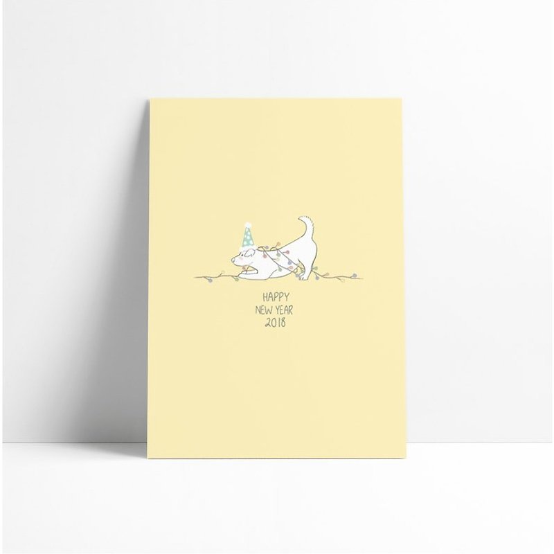 Happy Dog 2018 New year greeting card. - การ์ด/โปสการ์ด - กระดาษ สีเหลือง