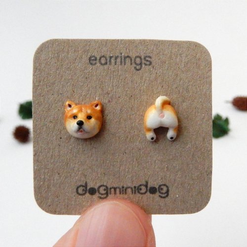 クラフト紙箱入り柴犬ピアス（手作り） - ショップ dogminidog ピアス