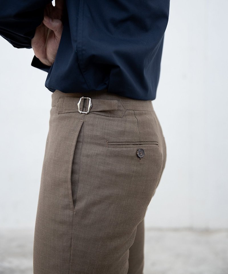 Olive - ridley double belt trousers - กางเกงขายาว - ผ้าฝ้าย/ผ้าลินิน สีกากี