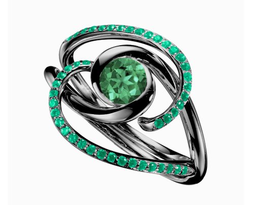 Majade Jewelry Design 祖母綠二合一戒指套裝 極簡14k金2 in 1黑戒指 結婚求婚戒指組合