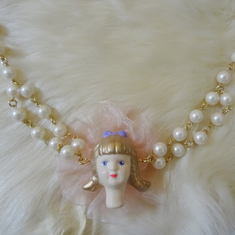 Girl doll necklace / pink - Necklaces - Plastic Pink
