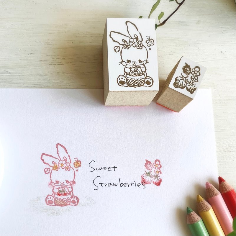 Baby-Faced Bunny and Strawberry Stamp Set - 2 pieces - Stamps & Stamp Pads - Other Materials 