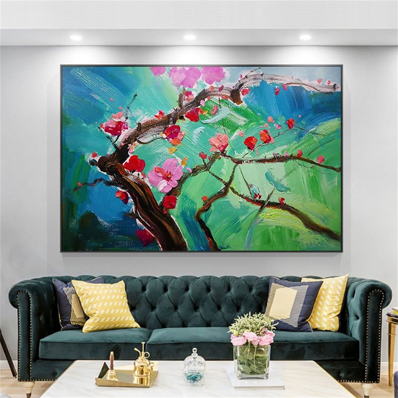 Handmade Abstract Flower Painting Canvas Wall Art Picture for Living Room Decor - Posters - Linen Red