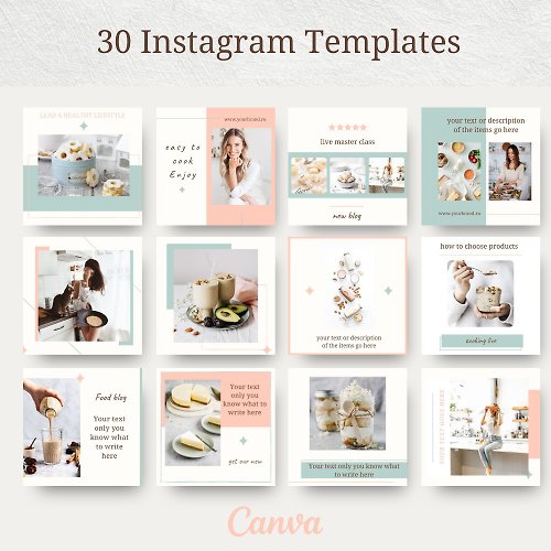 Design Studio Food instagram templates for Canva. Nutrition Instagram Templates. Food Blogger.