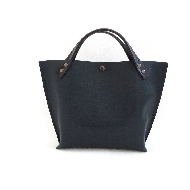 New Size, Cowhide, Wide Bottom, Short Handle, Mini Tote, Dark Navy, Hairline Finish, 0608 - กระเป๋าถือ - หนังแท้ สีน้ำเงิน