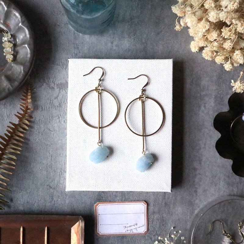 Geometric simple brass series - tranquil sea blue treasure can be changed - Earrings & Clip-ons - Copper & Brass Blue