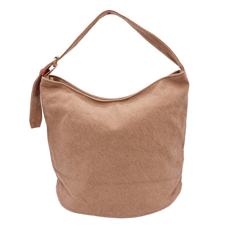 Leather base canvas bag Camel color - 側背包/斜孭袋 - 棉．麻 卡其色