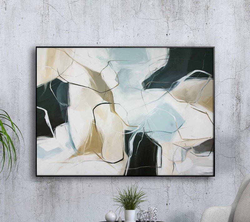 Black blue painting canvas | Black and blue painting original | Dream - 壁貼/牆壁裝飾 - 棉．麻 藍色