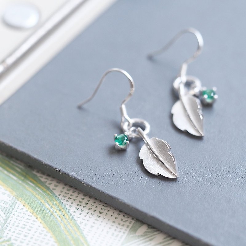 Emerald Leaf Hook Earrings Silver 925 - Earrings & Clip-ons - Other Metals Green