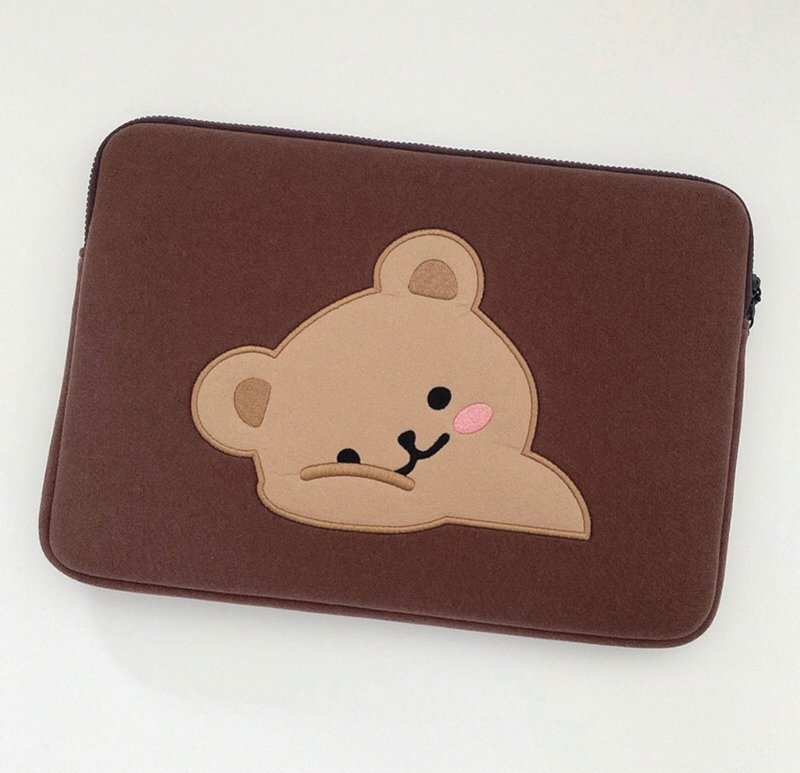 Doodle bear computer case 15 inches - เคสแท็บเล็ต - ผ้าฝ้าย/ผ้าลินิน สีนำ้ตาล