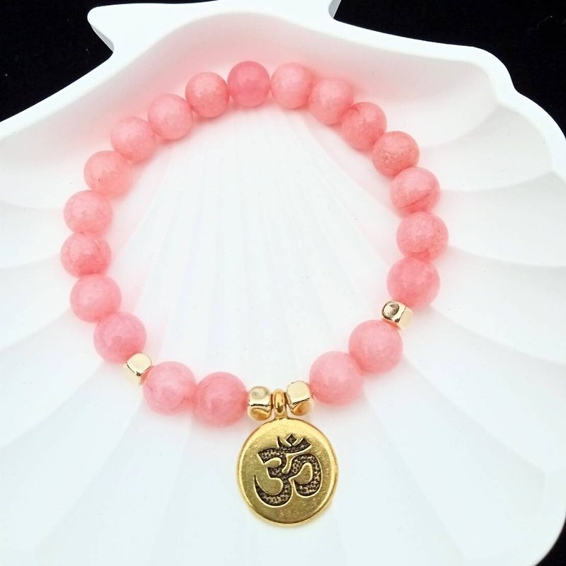 Pendant Om with a bracelet Rose Quartz Stone, Good Luck Charm Bracelet. - Bracelets - Stone 
