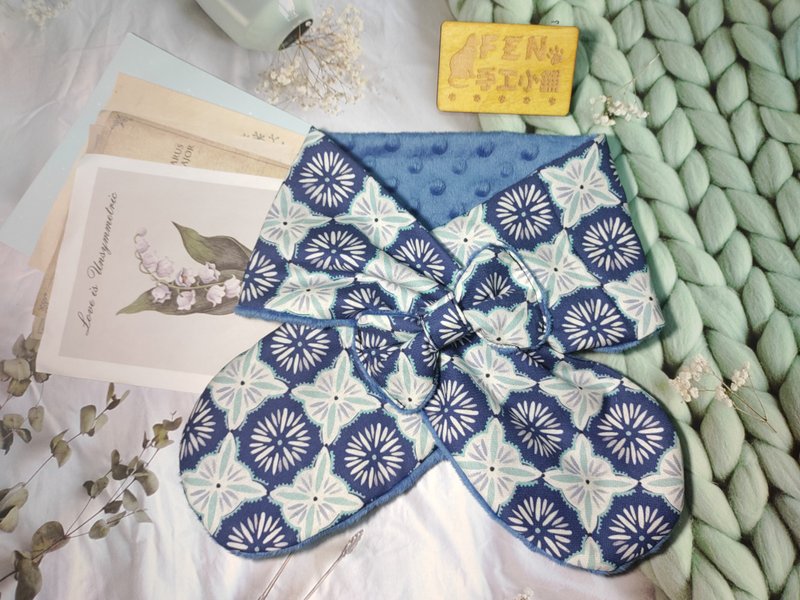 Thin cotton blue brick flower bow hand-made scarf-adult scarf-scarf-neck-warm scarf spot - ผ้าพันคอถัก - ผ้าฝ้าย/ผ้าลินิน 