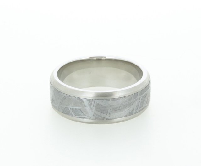 Beveled Edges Meteorite 316L Stainless Steel Wedding Band Ring