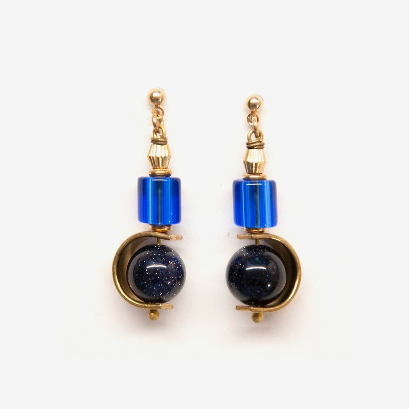  藍砂石星球耳環 耳針/耳夾 - 耳環/耳夾 - 寶石 藍色