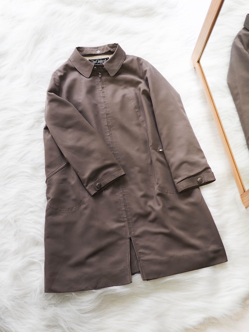 Niigata chocolate split youth day antique thin windbreaker jacket trench_coat dustcoat - เสื้อแจ็คเก็ต - เส้นใยสังเคราะห์ สีกากี