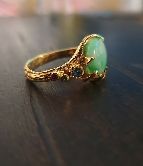 nucheecelic Handmade Sterling Silver Green Jade Ring For Women-Green Jade Ring- Handmade