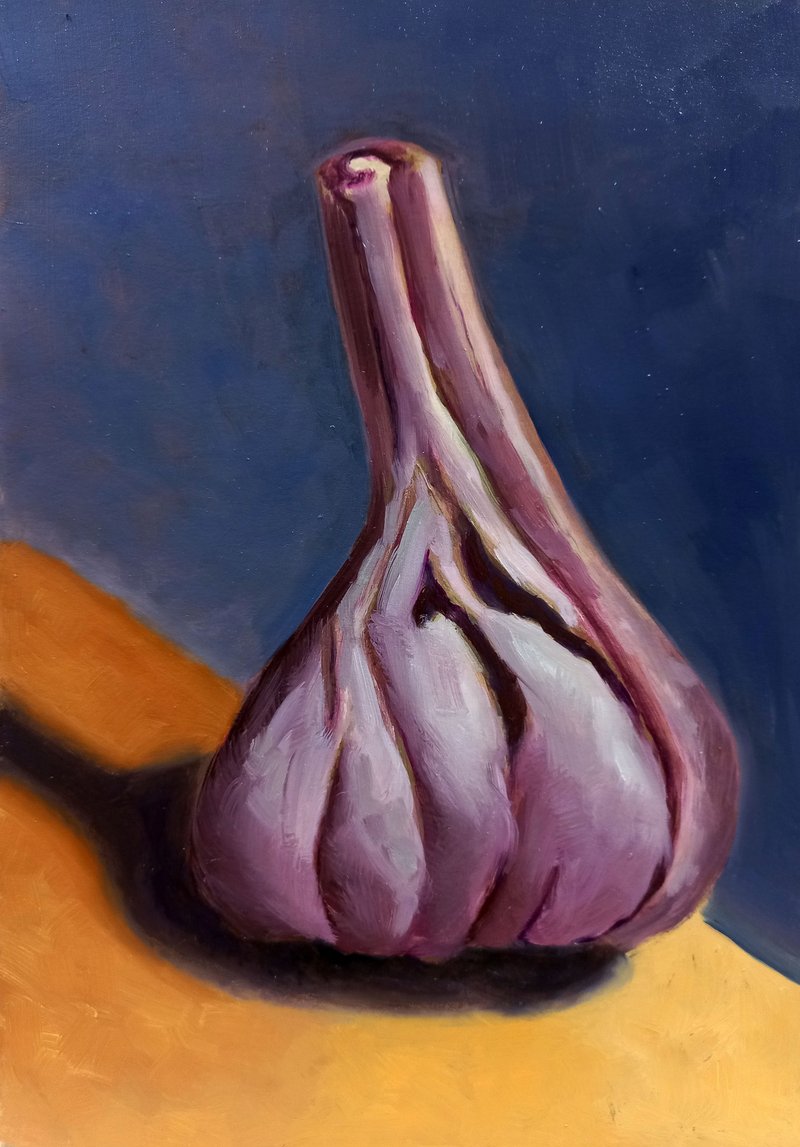 Garlic Painting Food Original Art Kitchen Oil Painting - โปสเตอร์ - กระดาษ หลากหลายสี