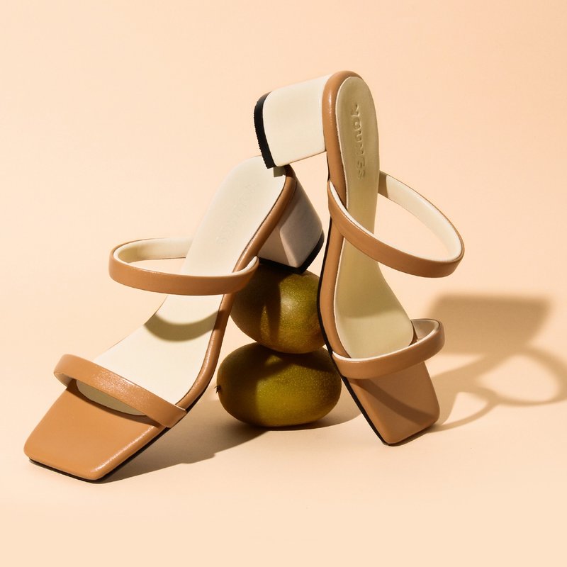 YOUNGS DUO Tan Color.2 inch high heels - 高跟鞋/跟鞋 - 人造皮革 卡其色