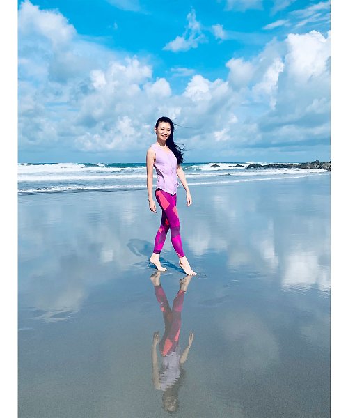 AURORA瑜珈運動服飾 彈力緊身瑜珈褲/紫桔幾何/leggings/健身/台灣製