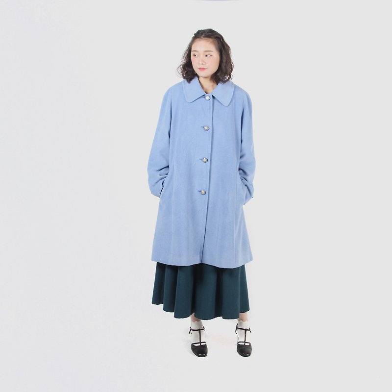 [Egg plant vintage] Sky blue clouds Angora rabbit fur vintage coat - เสื้อแจ็คเก็ต - ขนแกะ สีน้ำเงิน