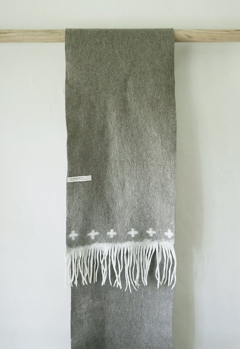 White Cross Yak Wool Felt Scarf  - Scarves - Other Materials Gray