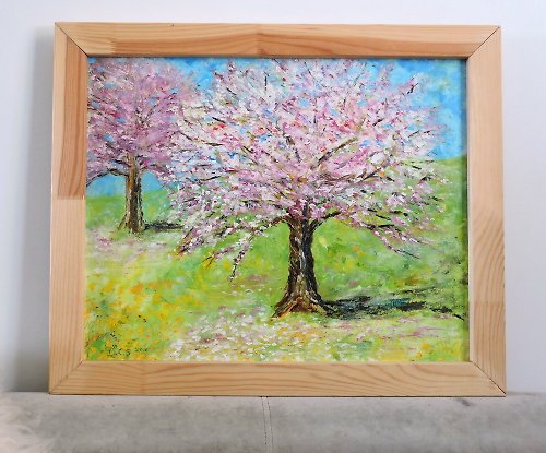 DCS-Art Flowering trees in spring original oil painting on canvas home wall decoration
