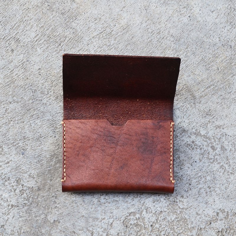 Double-layer business card case cowhide handmade - Card Holders & Cases - Genuine Leather Brown
