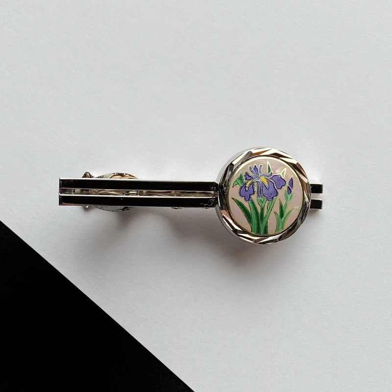 Silver Iris [Lavender] Cloisonne tie clip, pure silver metal cloisonne, silver hardware - เนคไท/ที่หนีบเนคไท - เงิน สีม่วง